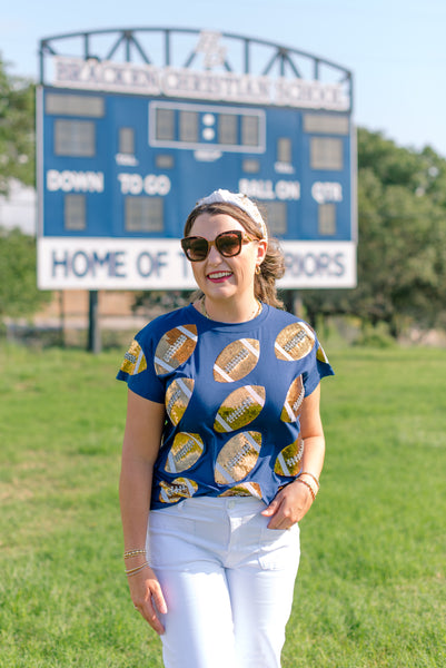 Navy & Gold Rhinestone Football Tee