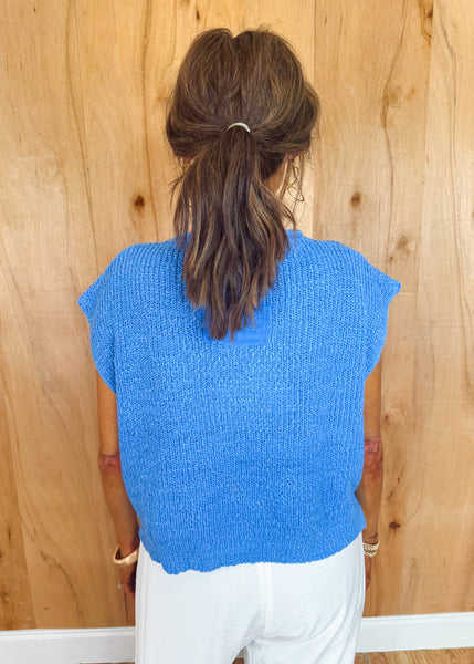 Patch Sleeveless Sweater in Blue