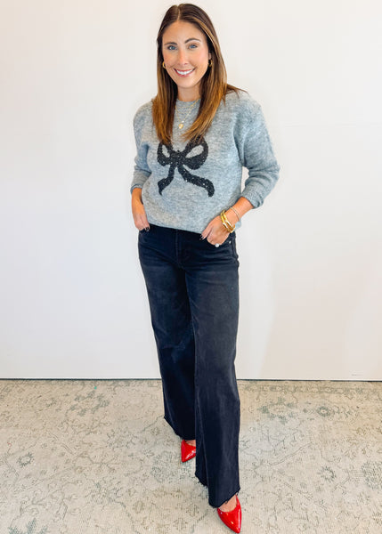 Remi Knitted Bow Sweater - Ash Grey