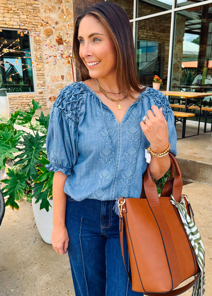Smocked Sleeve Top - Indigo