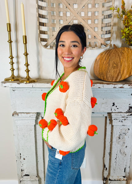 Ivory & Green Knitted Pumpkin Cardigan