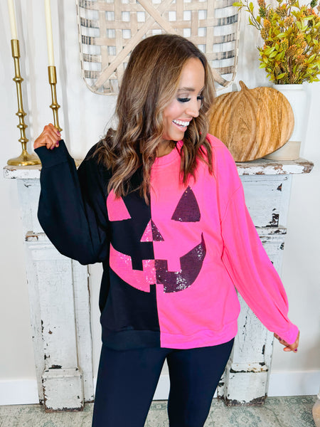 Black & Neon Pink Pumpkin Sweatshirt