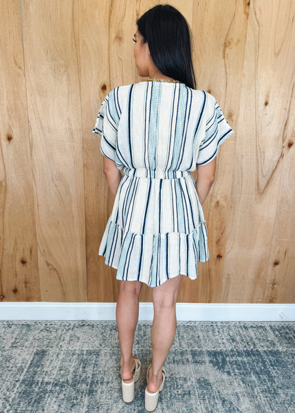 Mallory Dress in Natural Blue Stripe