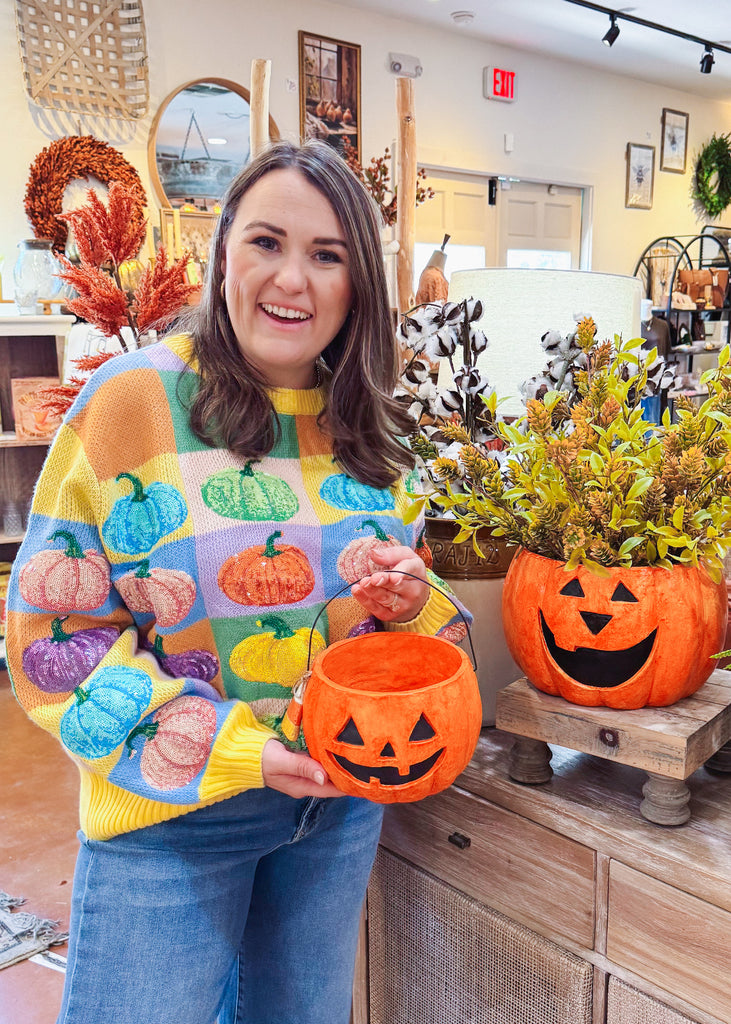 Pastel Colorblock Sequin Pumpkin Sweater