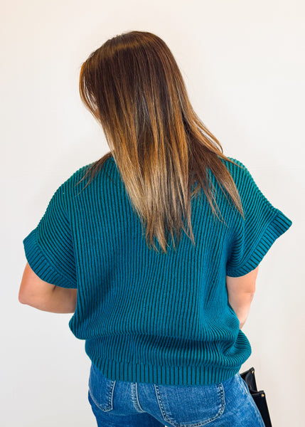 Anna Crewneck Sweater Top - Teal/Green