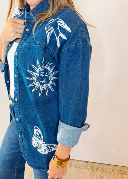 Rakaya Button Down Embroidered Top