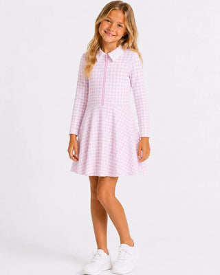 Pink Gingham Long Sleeve Tennis Dress