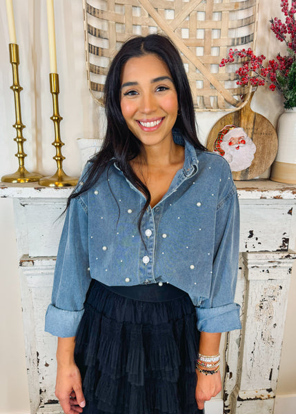 Pearl Denim Button up