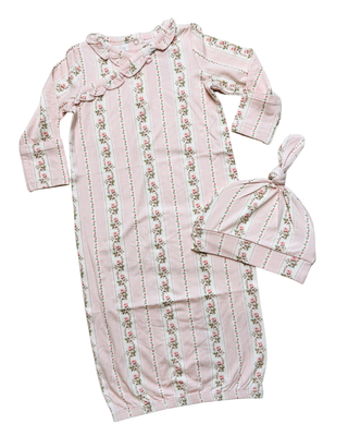 Antoinette Stripe Kimono Gown and Knotted Hat Set
