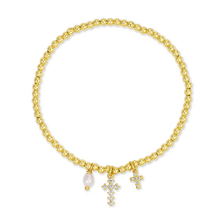 Stretch Bracelet - Cross and Pearl