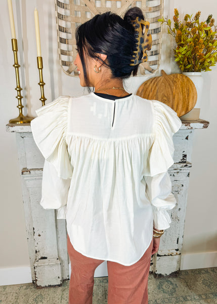 Ruffled Off White Blouse