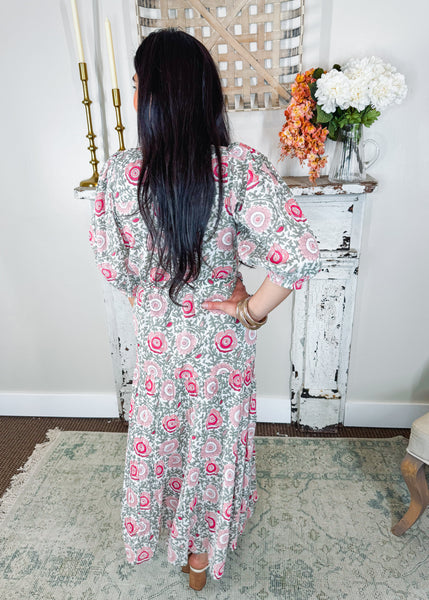 Pink Lisbon Floral Pintuck Indira Dress