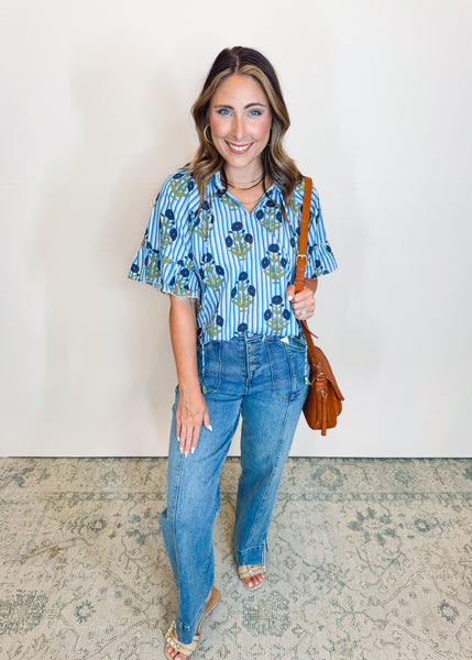 The Bell Top in Blue Stripe