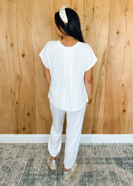 Short Sleeve Tshirt Jumpsuit in White
