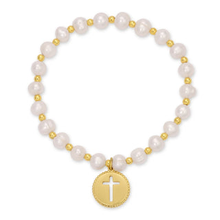 Pearl and Bead Bracelet with Cross Charm