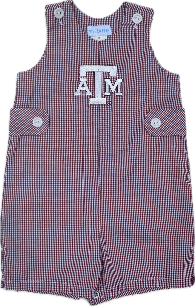 Texas Aggies Embroidered Maroon Gingham Boys Jon Jon