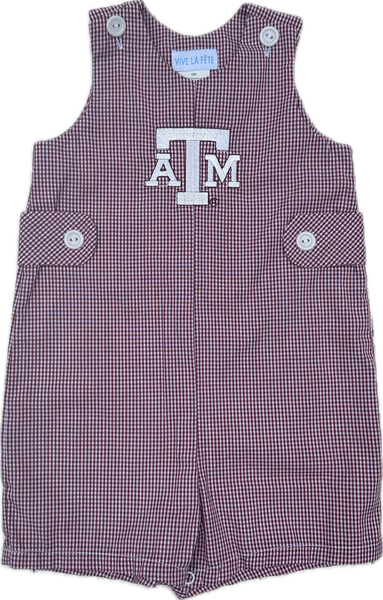 Texas Aggies Embroidered Maroon Gingham Boys Jon Jon