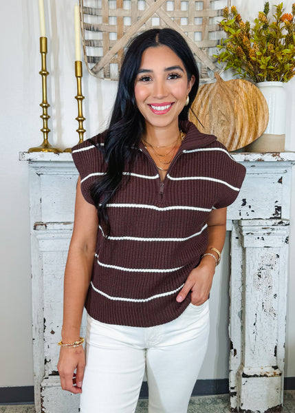 Brown/Beige Stripe Zip Front Sweater