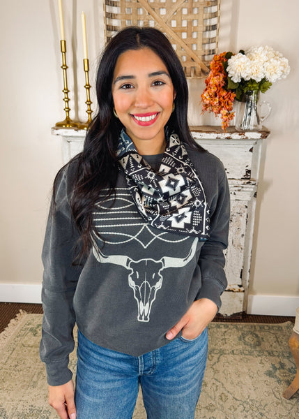 Western Stitch with Cowskull Graphic Sweatshirt