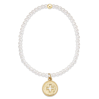 Extends Classic Pearl 3MM Bracelet- Signature Cross Gold Disc