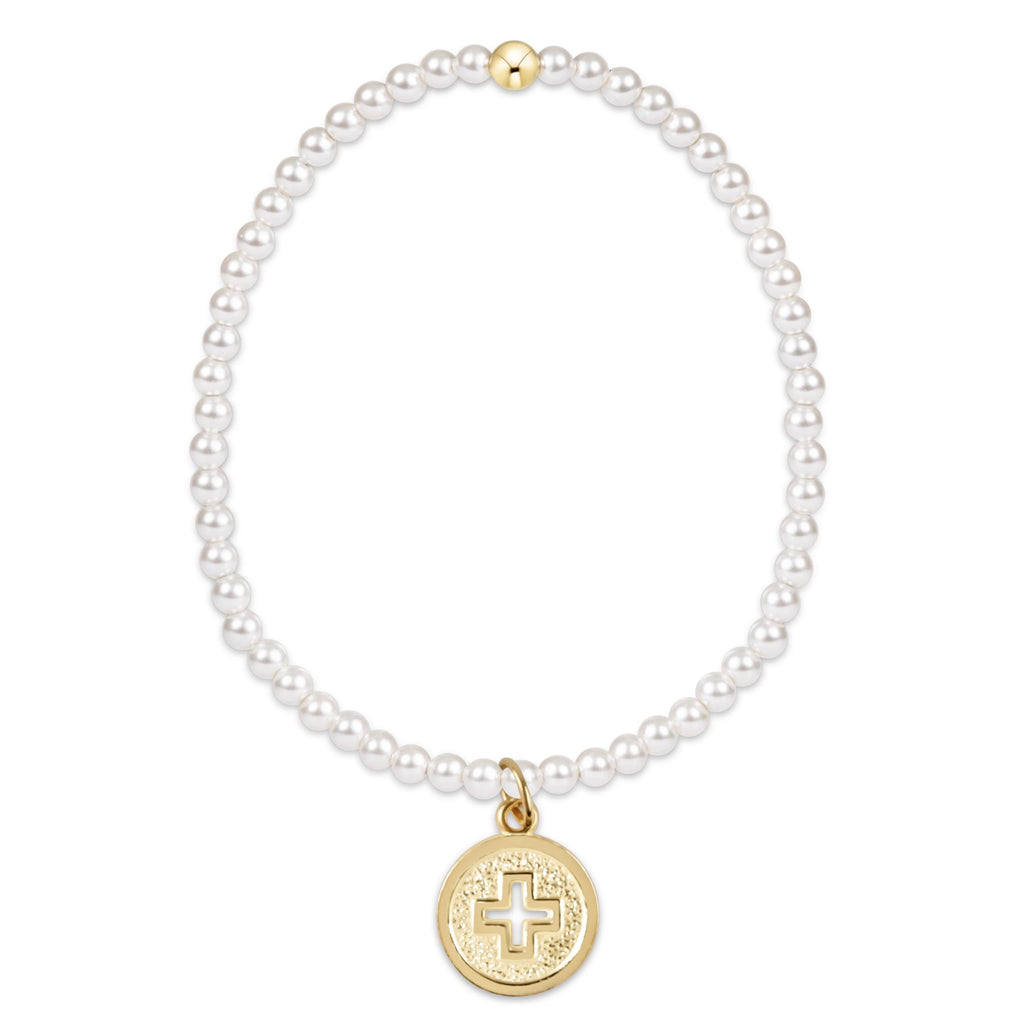 Extends Classic Pearl 3MM Bracelet- Signature Cross Gold Disc