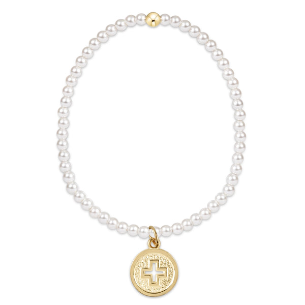 Extends Classic Pearl 3MM Bracelet- Signature Cross Gold Disc