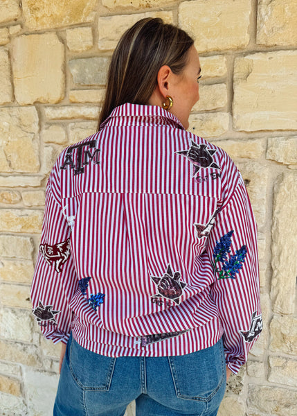 Texas A&M Mini Icon Striped Button Down