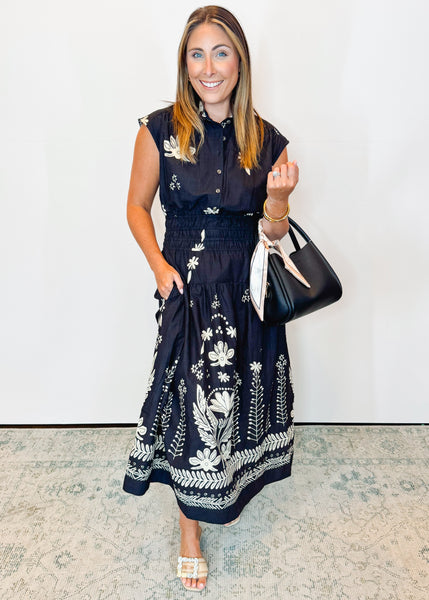 Bordering Flowers Dress - Black