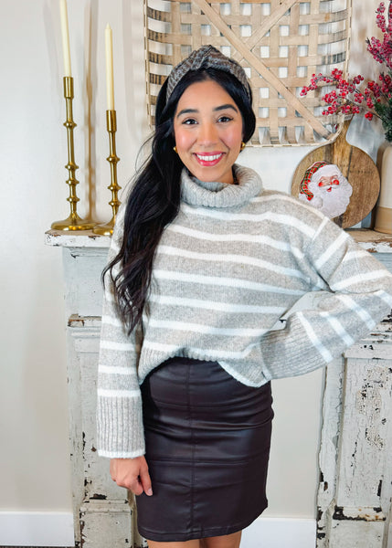 Josephine Stripe Sweater in Heather Taupe