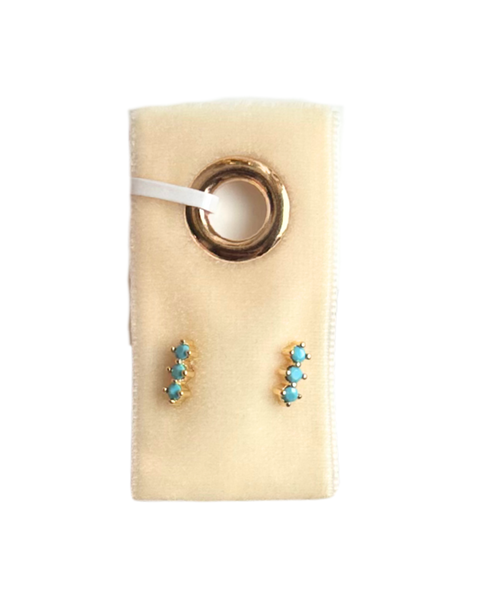 Triple Dot with Light Blue CZ Bar Earrings