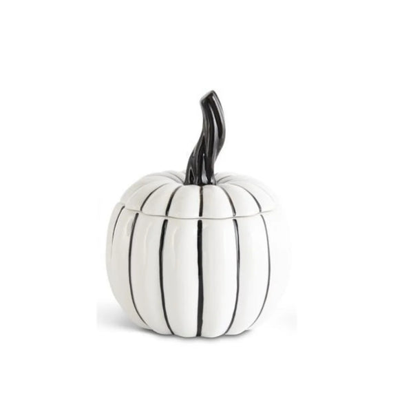 Medium Black & White Ceramic Pumpkin Lidded Container