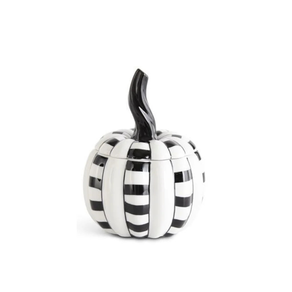 Small Black & White Ceramic Pumpkin Lidded Container