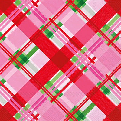 Pink Plaid Cocktail Napkin