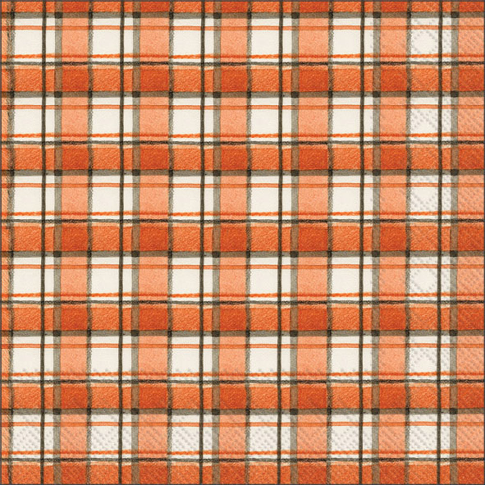 Orange and Gray Plaid Cocktail Napkin