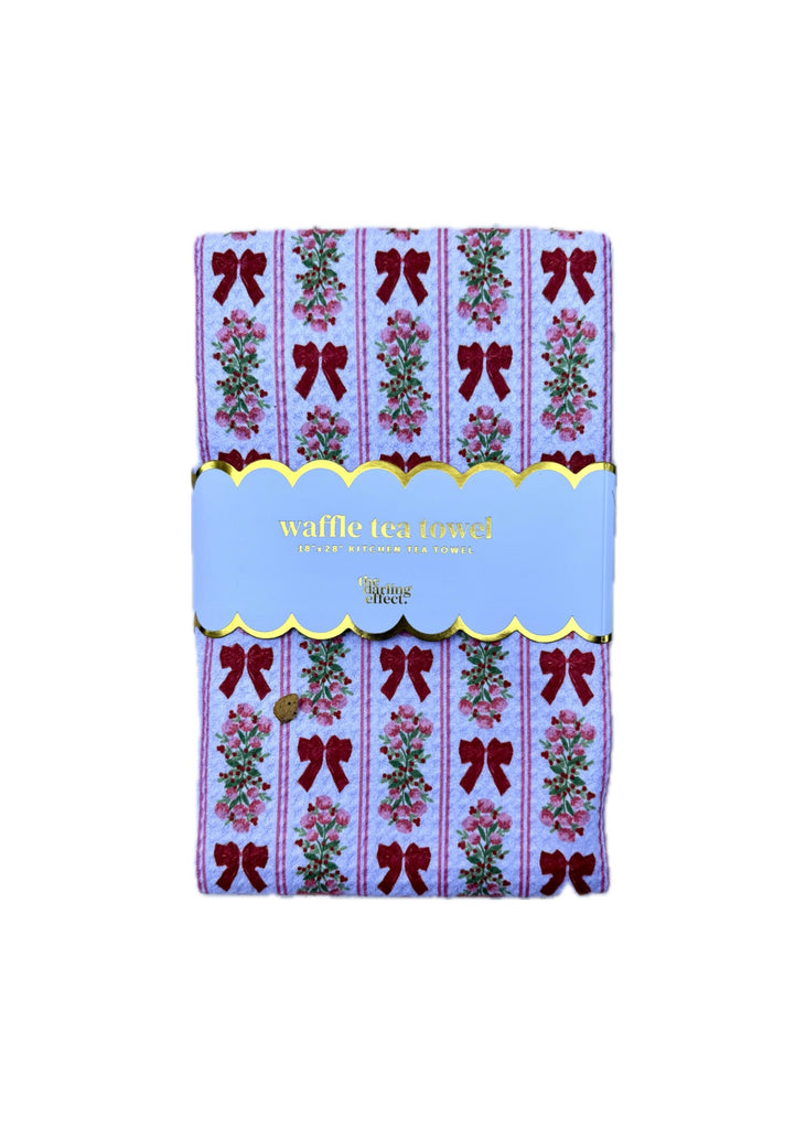 Holiday Waffle Tea Towel in Holiday Bow