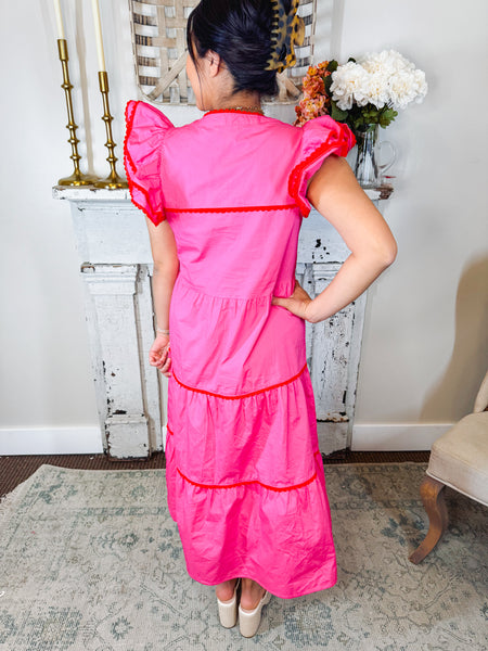 Pink Ric Rac Midi Dress