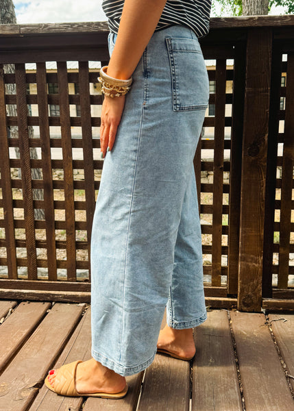Audrey Super High Rise Cropped Wide Leg- Shelby Chambray
