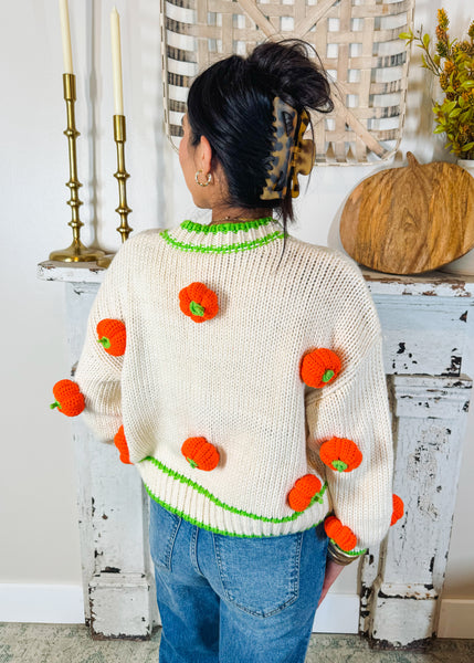 Ivory & Green Knitted Pumpkin Cardigan