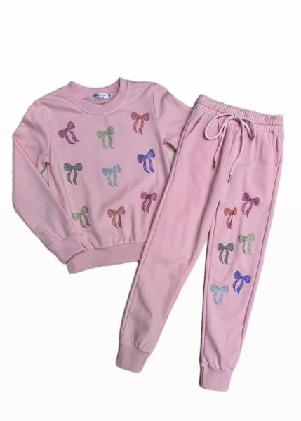 2-Piece Sequin Bows Sweatshirt & Joggers Set