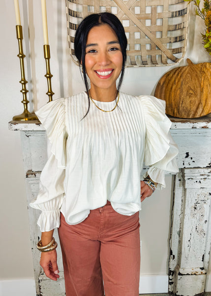 Ruffled Off White Blouse