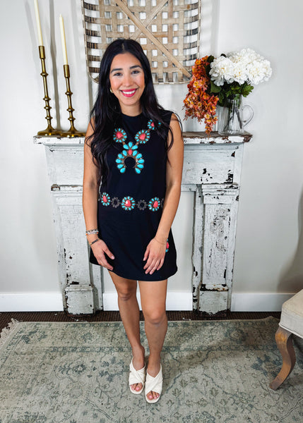 Western Turquoise Necklace & Belt Tank Dress