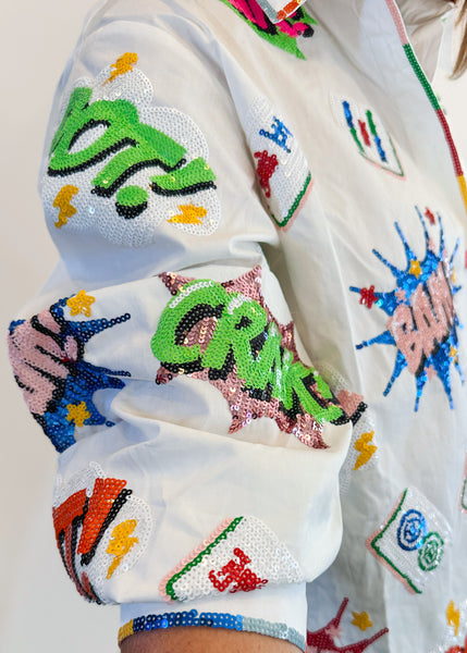 White Mahjong Icon Rainbow Collared Top