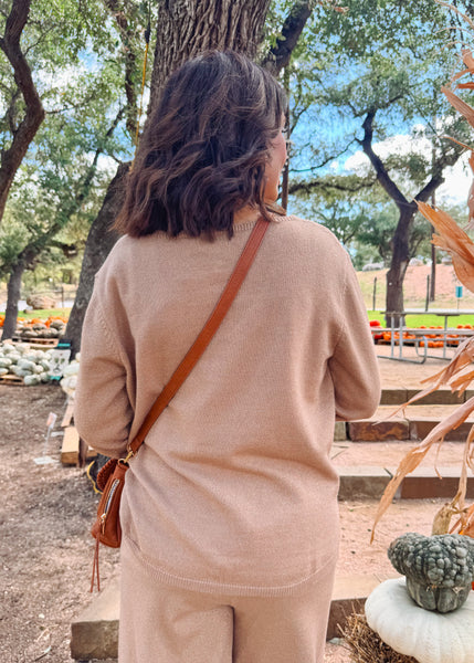 Knitted Sweater Top - Gold and Beige