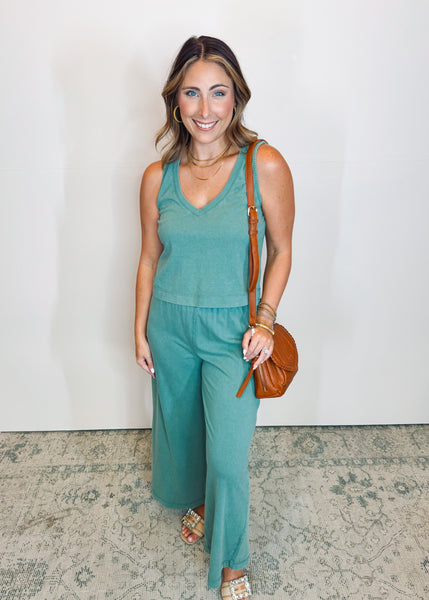 Sloane V-Neck Top in Hunter Green