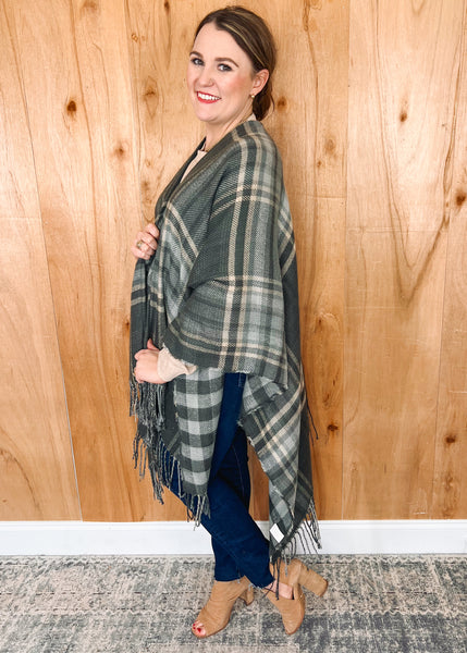 Yvette Reversable Poncho Grey