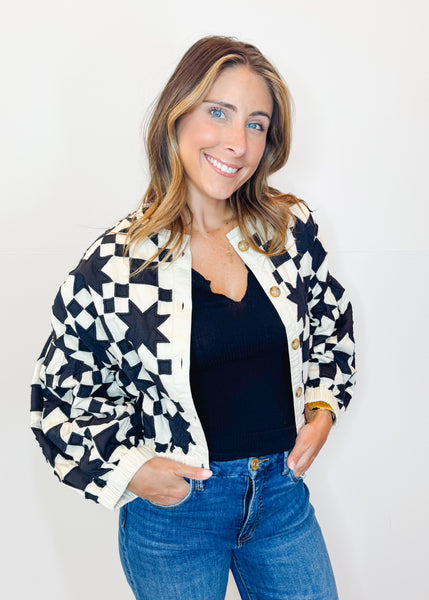 Quilted Star Jacket - Black