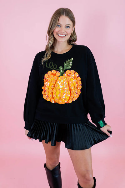 Black and Orange Flower Sequin Pumpkin Sweatshirt