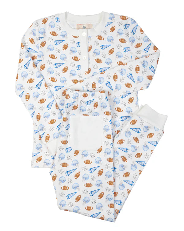 Football Print Pajama Set in Blue