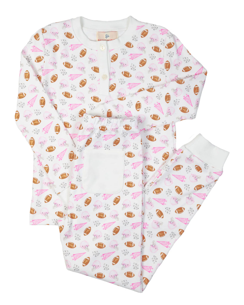 Football Print Pajama Set in Pink