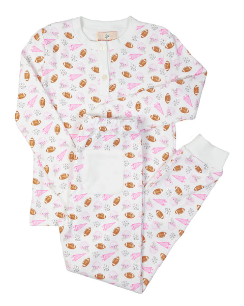 Football Print Pajama Set in Pink